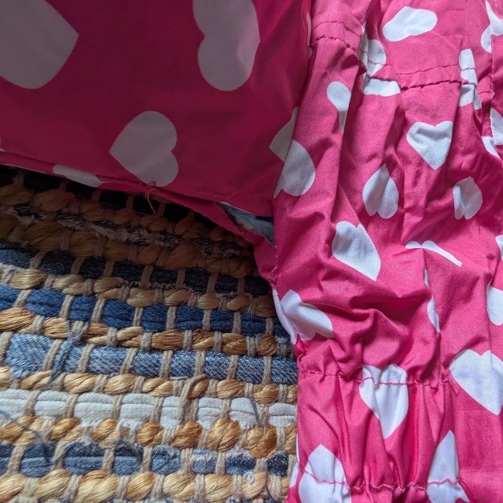 Pink Platinum Heart Print Hooded Raincoat Jacket 4 Pink White Bow Pockets Cozy L - Picture 8 of 10